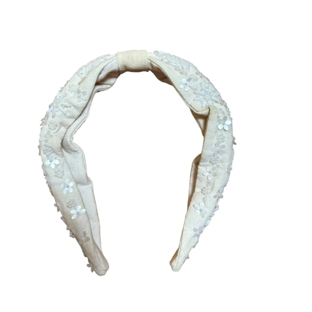 ZARA Girls Embellished Padded Headband Pearl Beaded Ivory